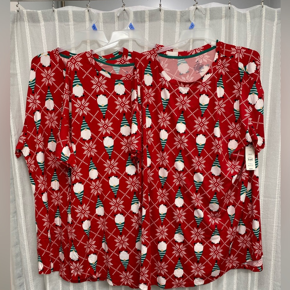 3 Pack Gnome Holiday Christmas Sleep Shirt Gown with pockets- Size 2X / 3X NWT‎